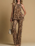 Samantha | Leopard-Print Sleeveless Top & Flared Pants Set