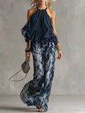 Imani | Chiffon Halter Top & Printed Wide-Leg Pants Set