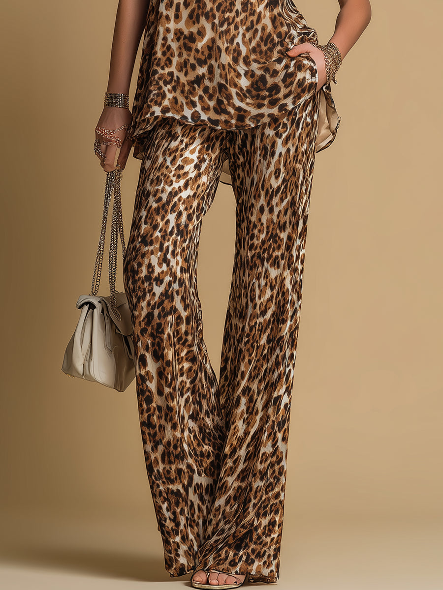 Samantha | Leopard-Print Sleeveless Top &amp; Flared Pants Set