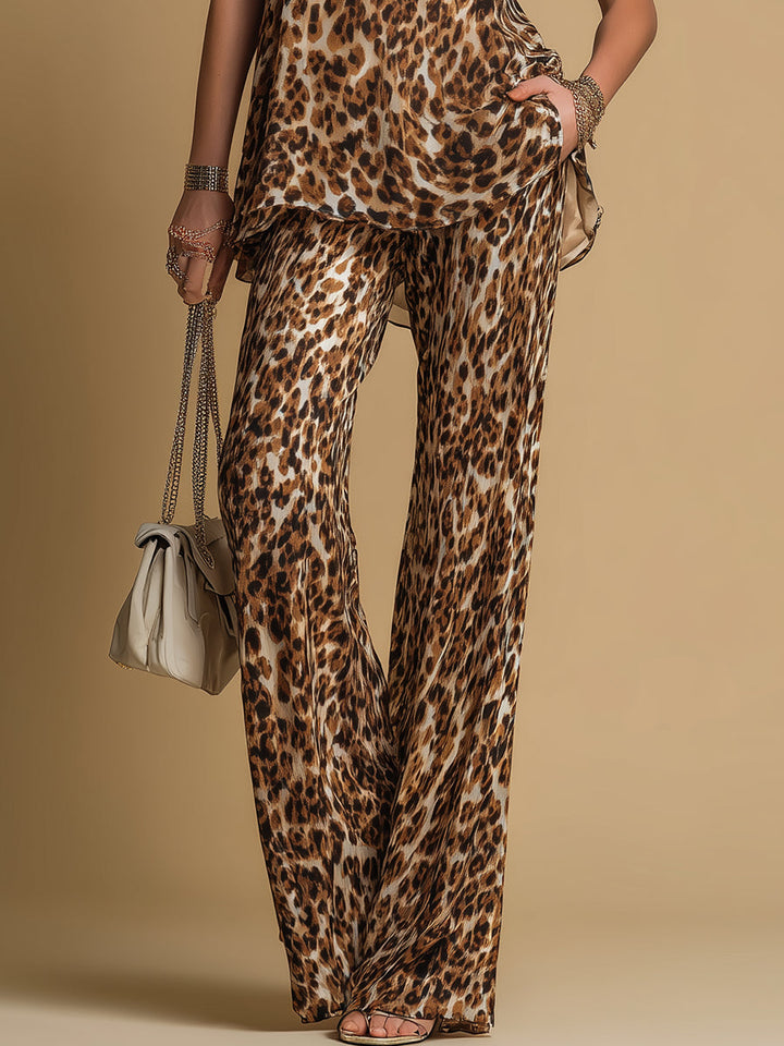 Samantha | Leopard-Print Sleeveless Top &amp; Flared Pants Set