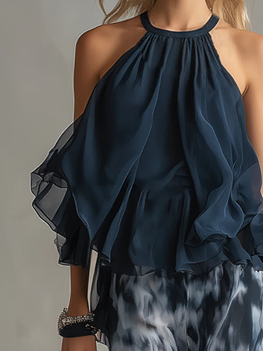 Imani | Chiffon Halter Top & Printed Wide-Leg Pants Set