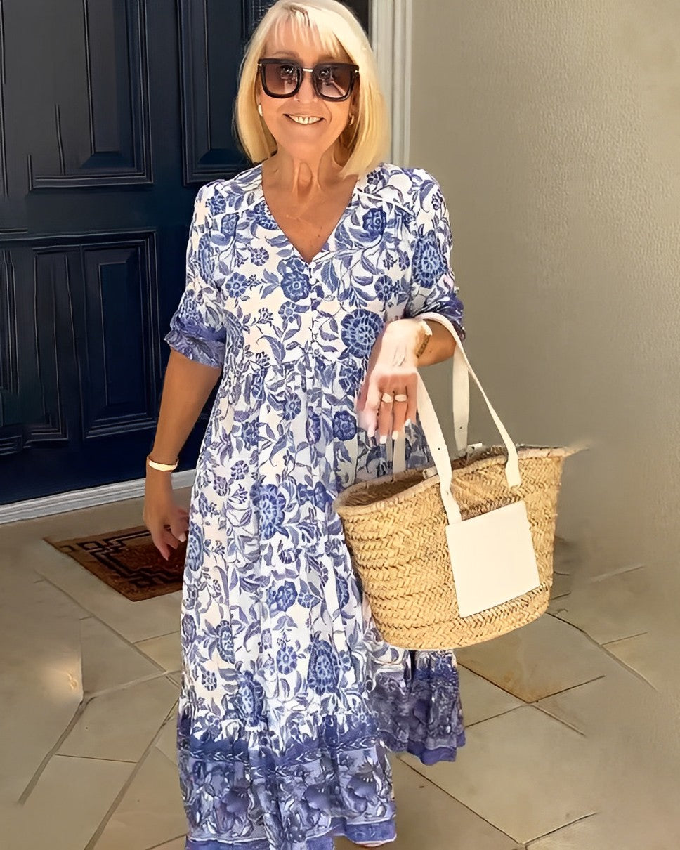 Denise | Graceful V-Neck Floral Dress
