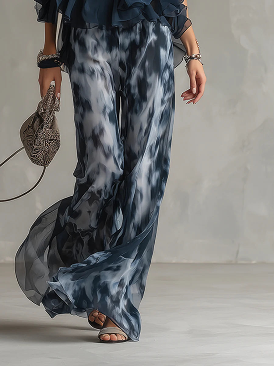 Imani | Chiffon Halter Top & Printed Wide-Leg Pants Set