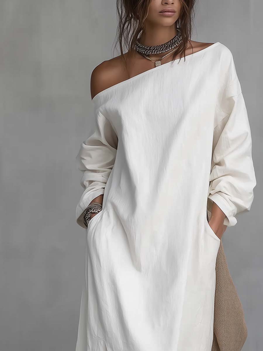 Loose-fitting One Shoulder Midi Dress