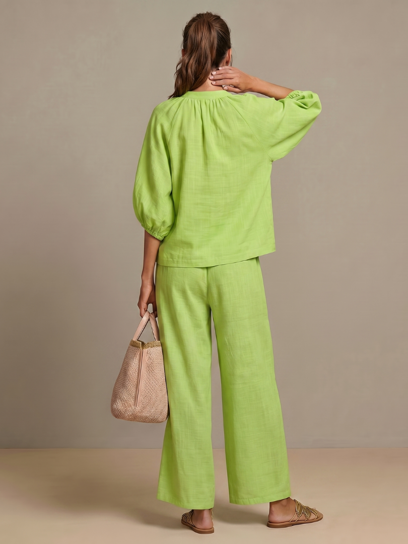 Talia | Zip Front Blouson Top Wide Leg Set