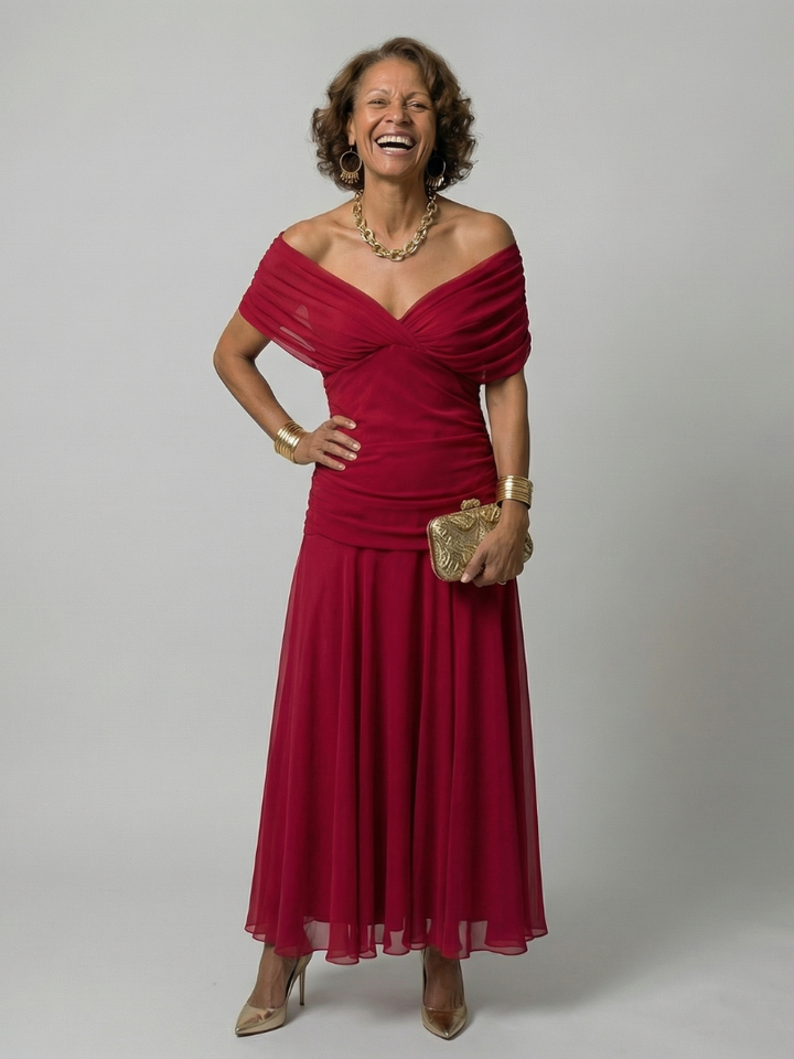 Calen | Off Shoulder Flow Midi Dresses