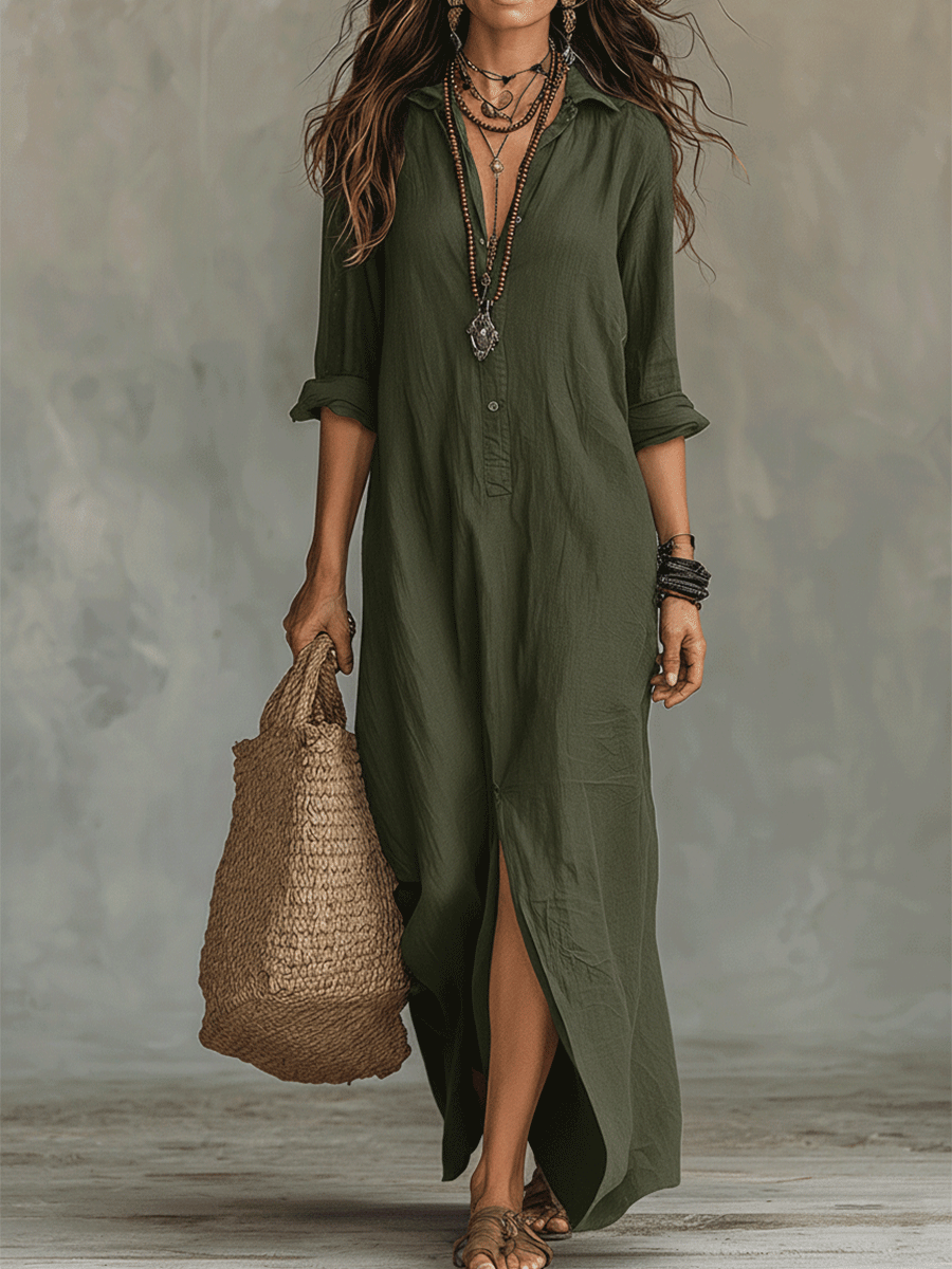 Timeless Button Maxi Dress – Elegant, Lightweight & Easy Fit