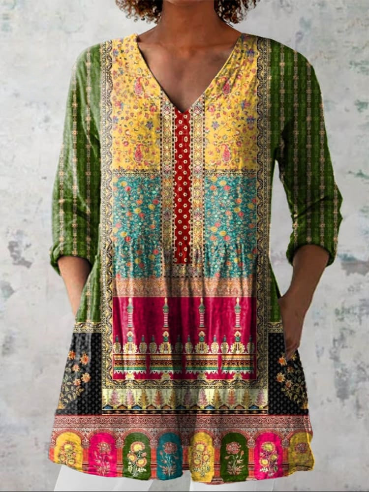 Lily | Ethnic Floral V-Neck Shirt