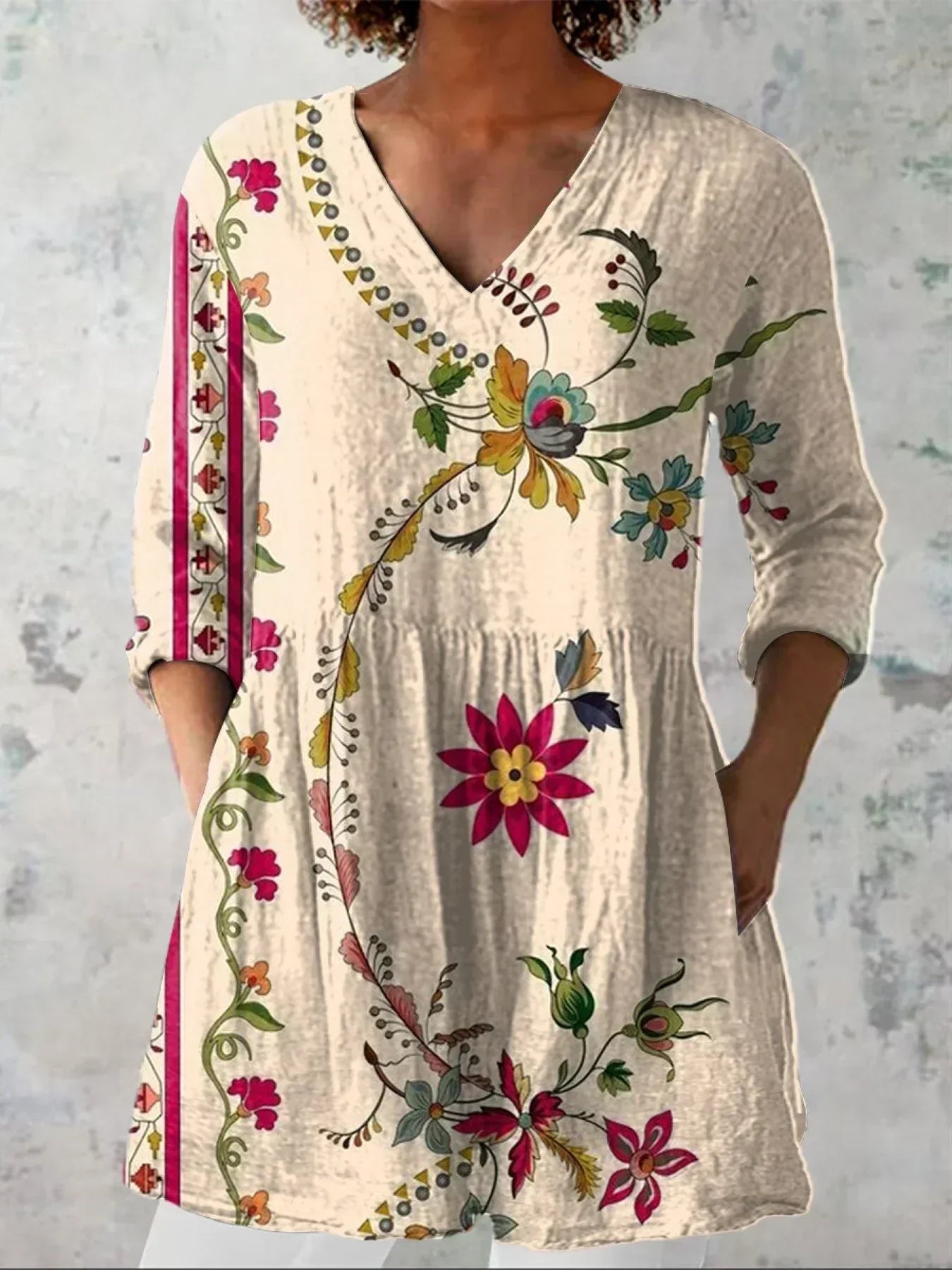 Natalie | Bohemian Floral V-Neck Shirt