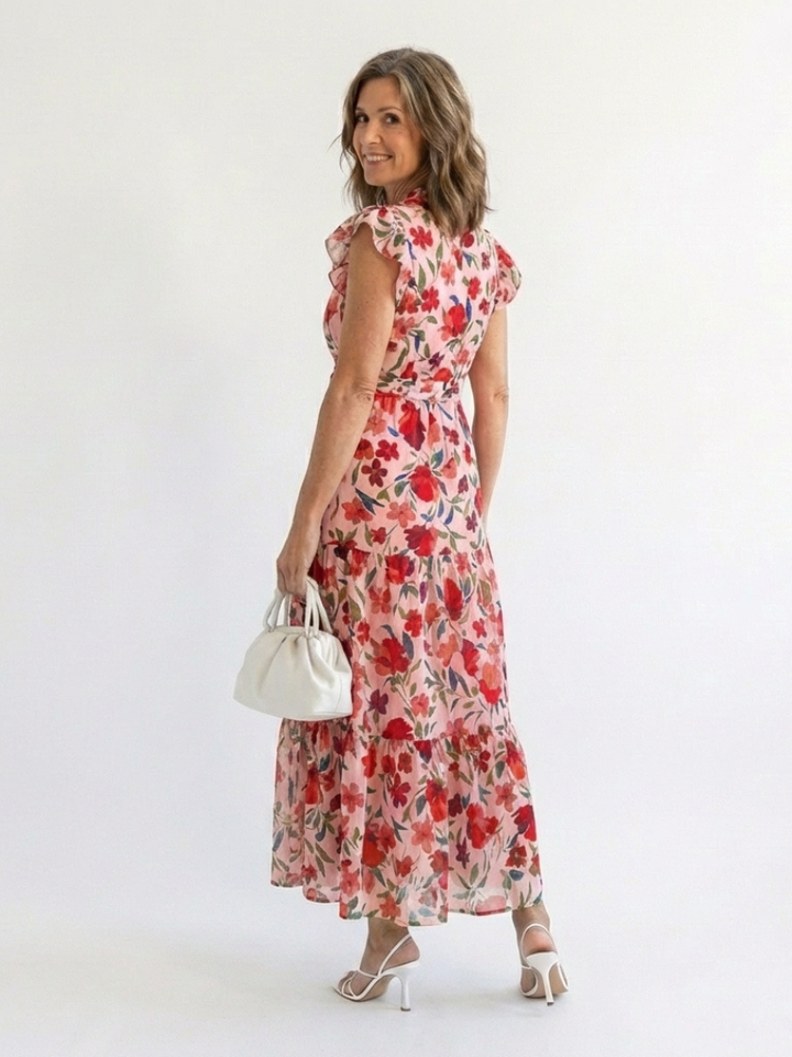 Vera | Floral V-Neck Tiered Midi Dress