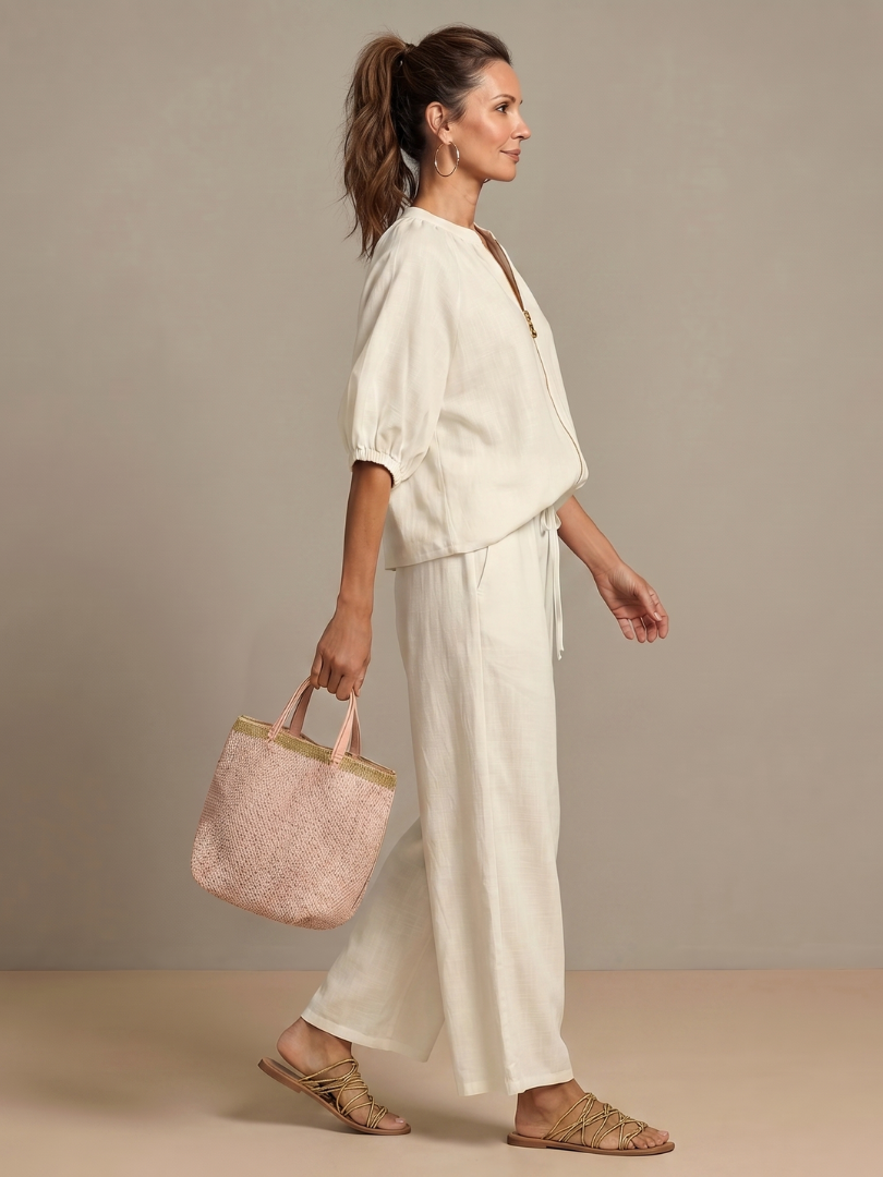 Talia | Zip Front Blouson Top Wide Leg Set