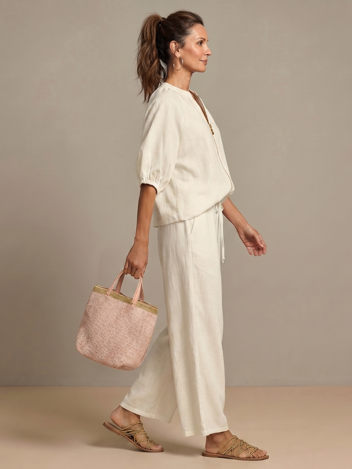 Talia | Zip Front Blouson Top Wide Leg Set