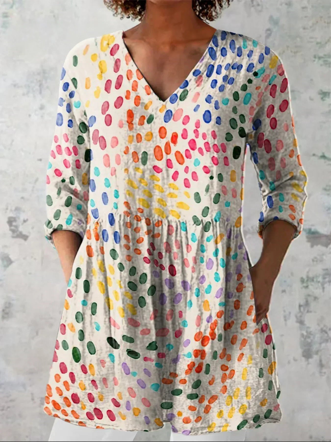 Hannah | Watercolour Polka Dot V-Neck Shirt