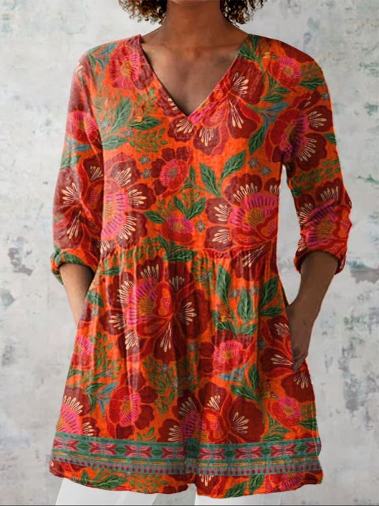Aubrey | Ethnic Summer Floral V-Neck Shirt