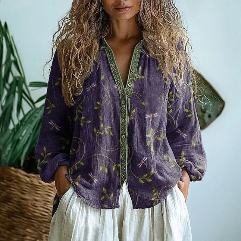 Amélie™ - Soft Vintage Leaf Blouse