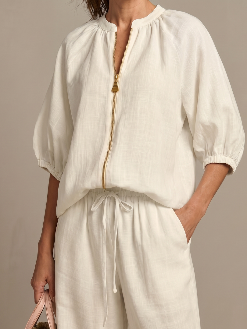Talia | Zip Front Blouson Top Wide Leg Set