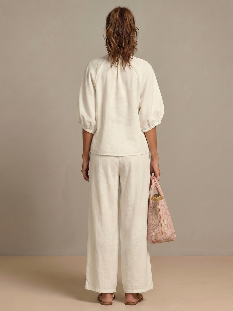 Talia | Zip Front Blouson Top Wide Leg Set