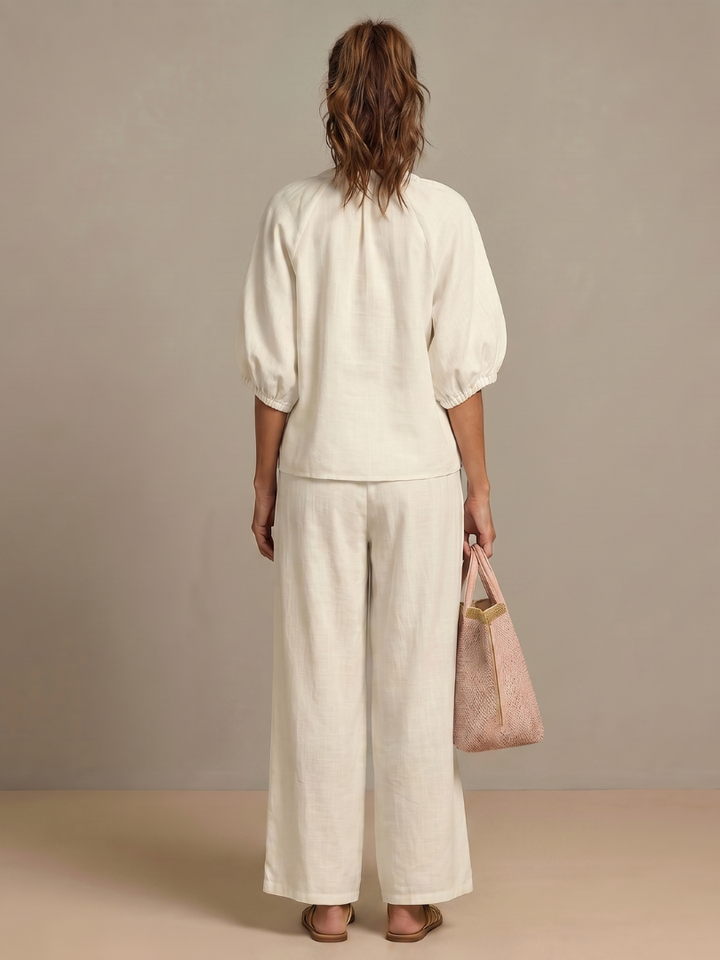 Talia | Zip Front Blouson Top Wide Leg Set