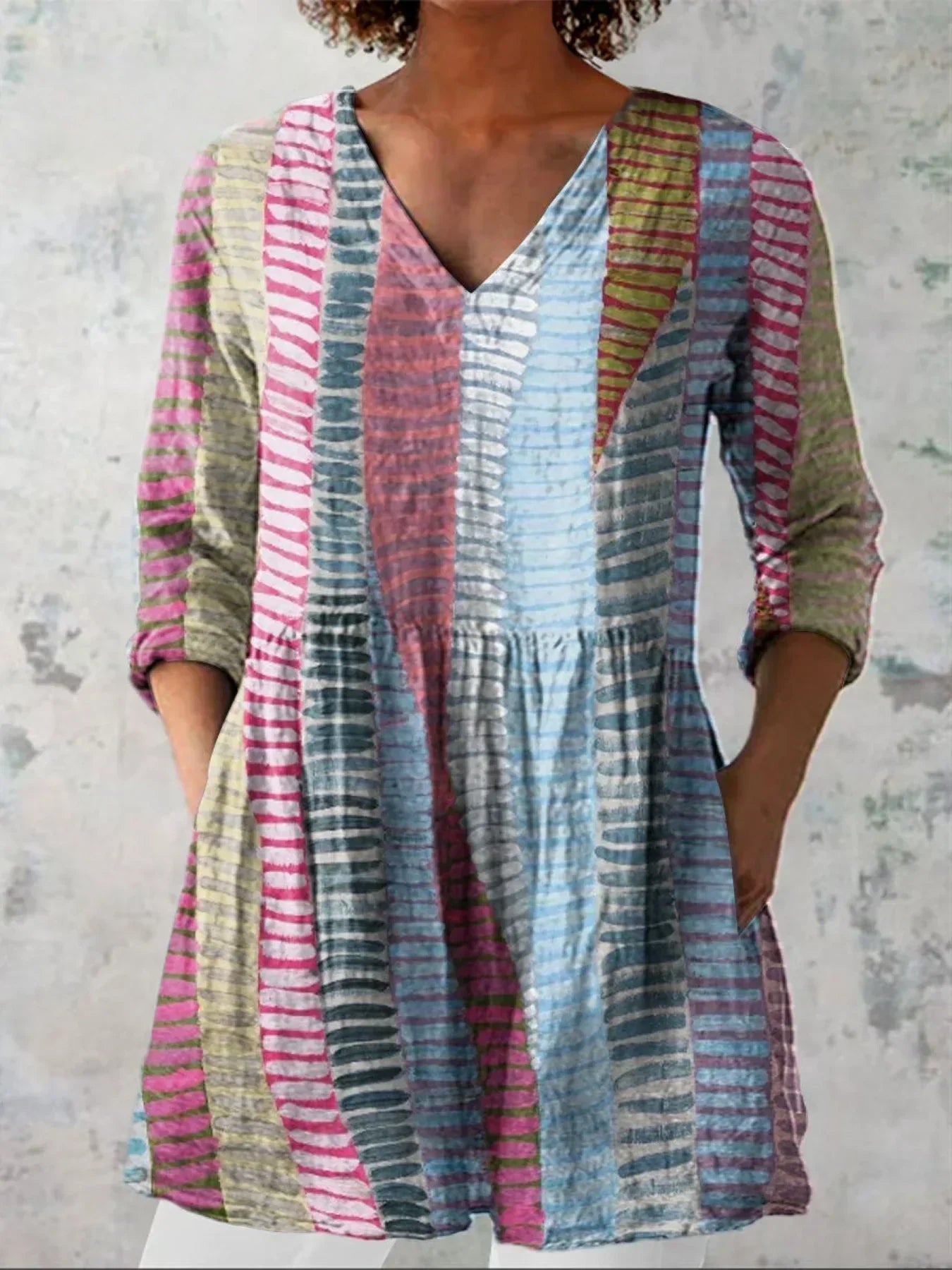 Eleanor | Colour Block Line V-Neck Shirt