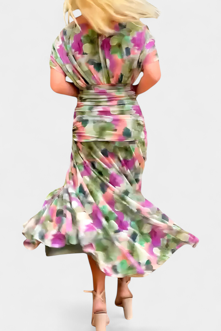 Florendra | Long Floral V Neck Dress