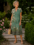 Astrid | Floral Collared Short Sleeve Midi Dress