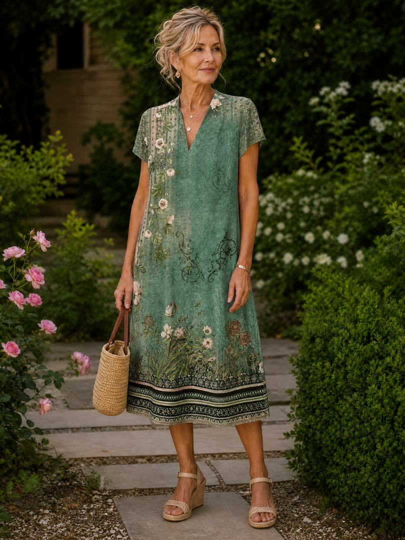 Astrid | Floral Collared Short Sleeve Midi Dress
