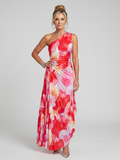 Anya | One Shoulder Pleated Bodice Midi Dress