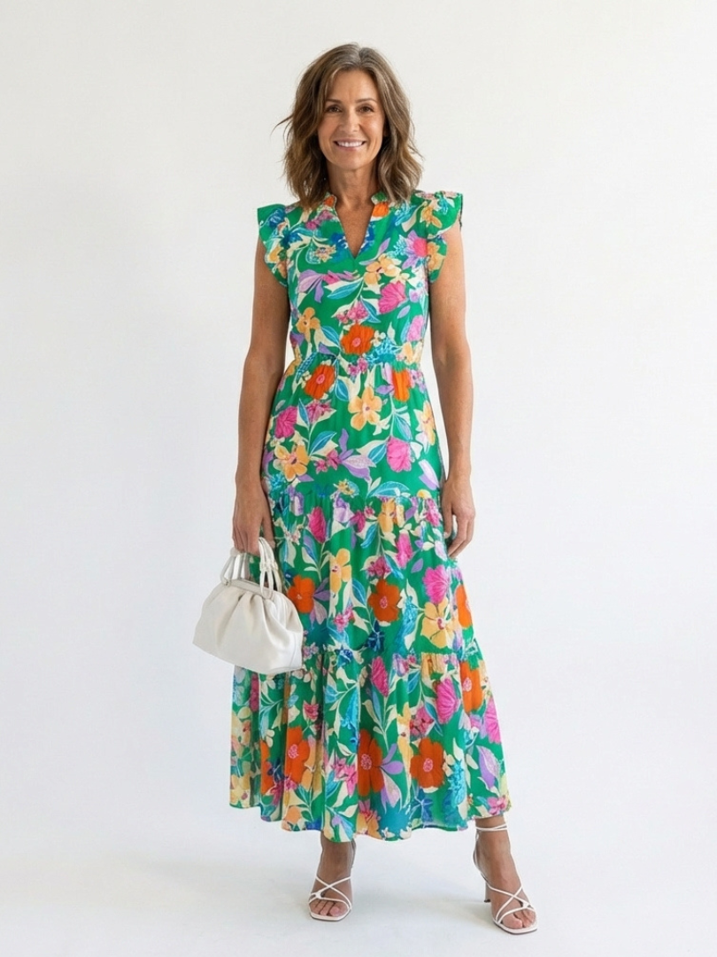Vera | Floral V-Neck Tiered Midi Dress