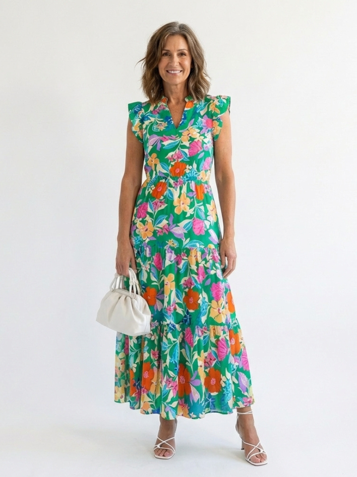 Vera | Floral V-Neck Tiered Midi Dress