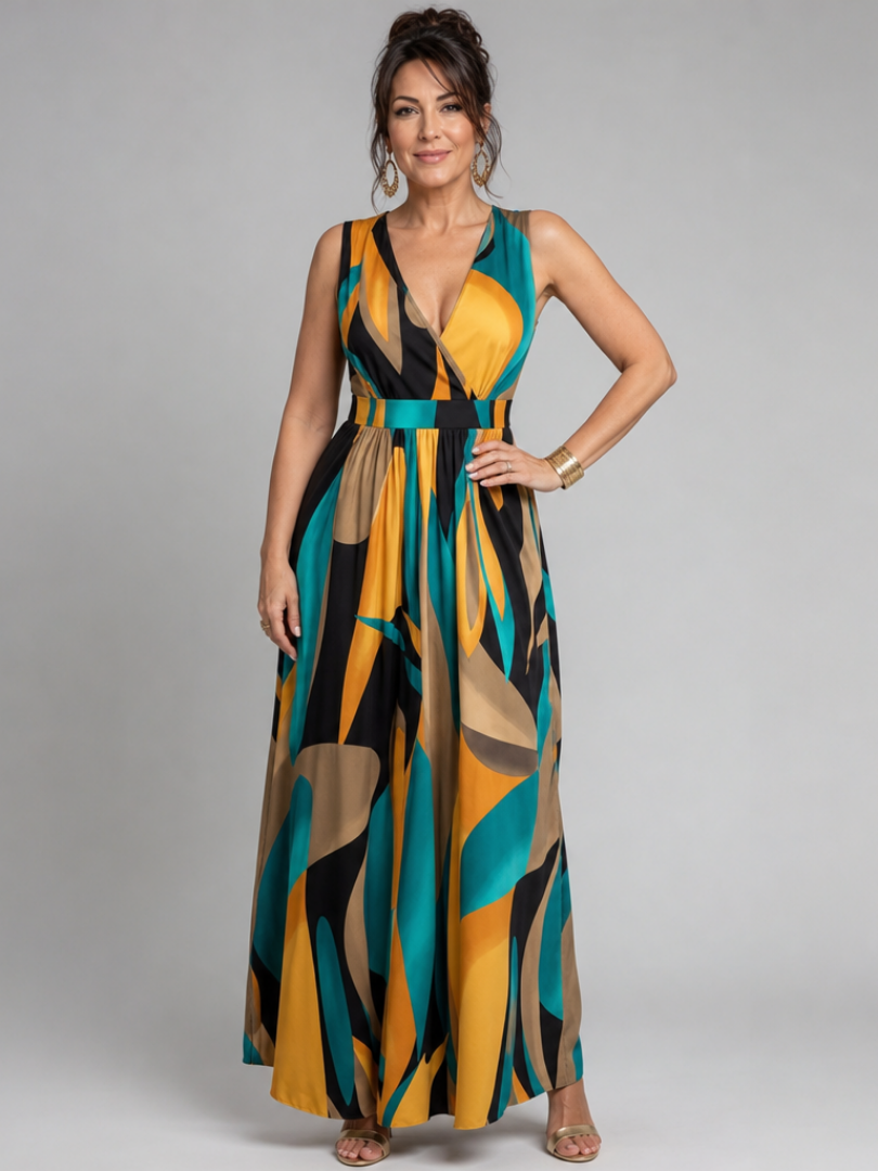 Zarela | Sleeveless Abstract Print Maxi Dress