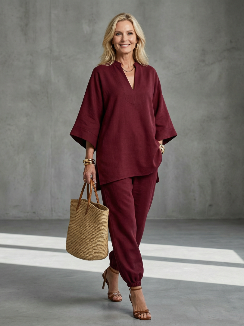 Georgiana | V Neck Tunic Gathered Trouser Set