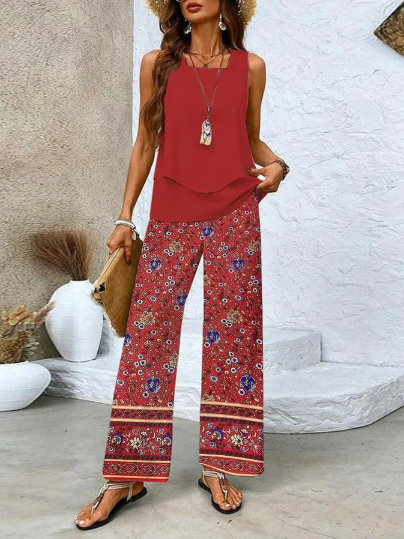 Ovelynra™ | Sleeveless Blouse & Wide-Leg Trousers