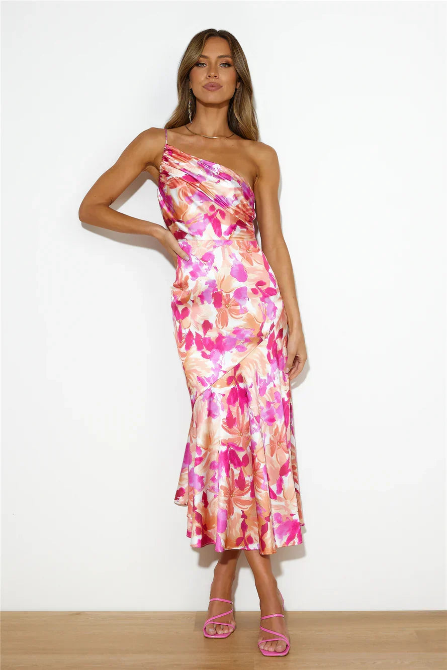 Eliza - Floral Satin One-Shoulder Maxi Dress