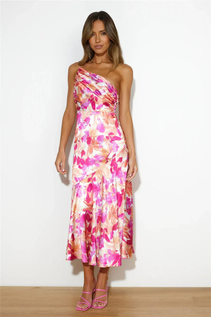 Eliza - Floral Satin One-Shoulder Maxi Dress
