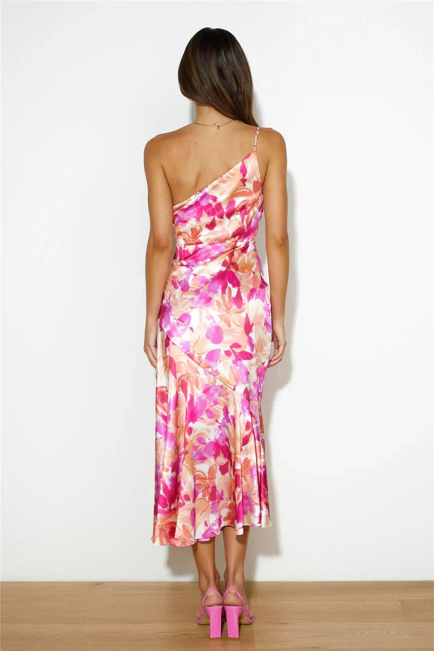 Eliza - Floral Satin One-Shoulder Maxi Dress