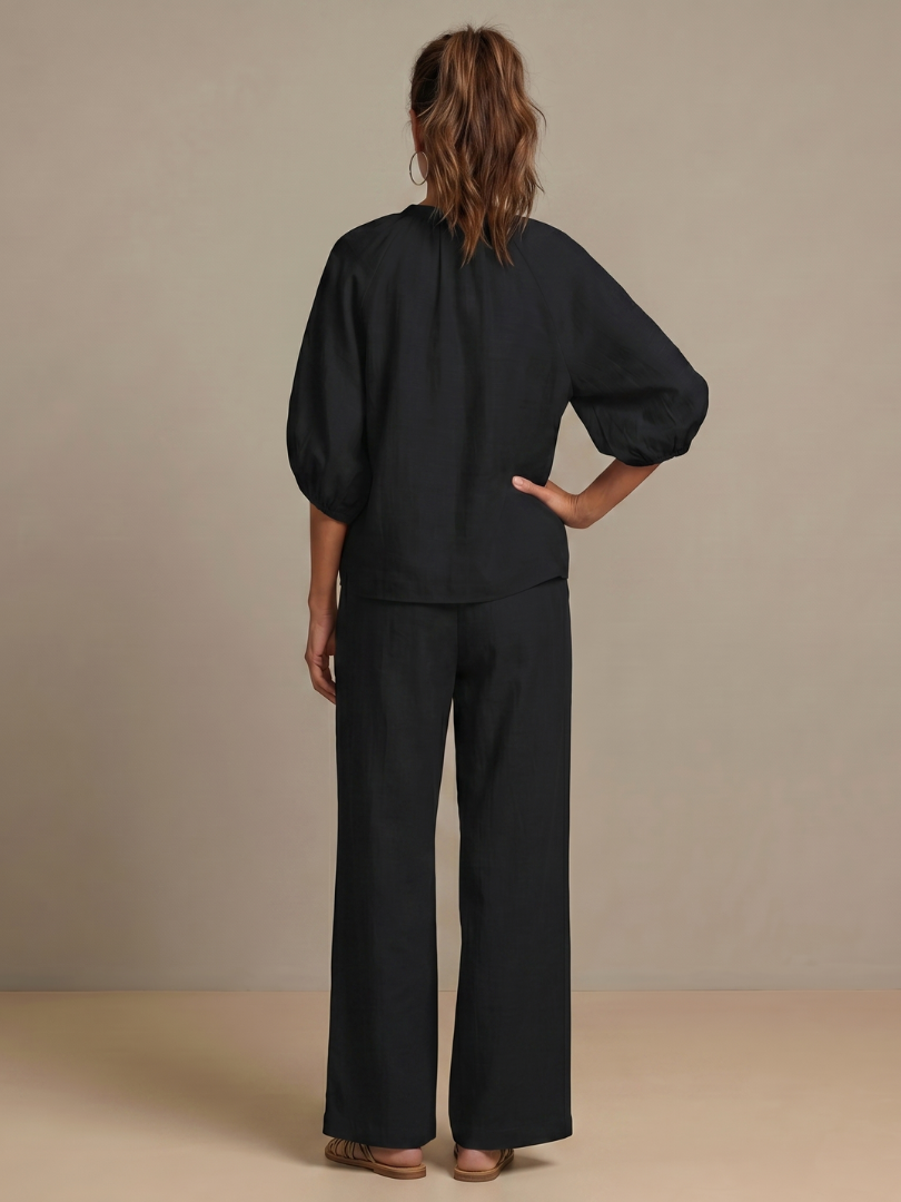 Talia | Zip Front Blouson Top Wide Leg Set