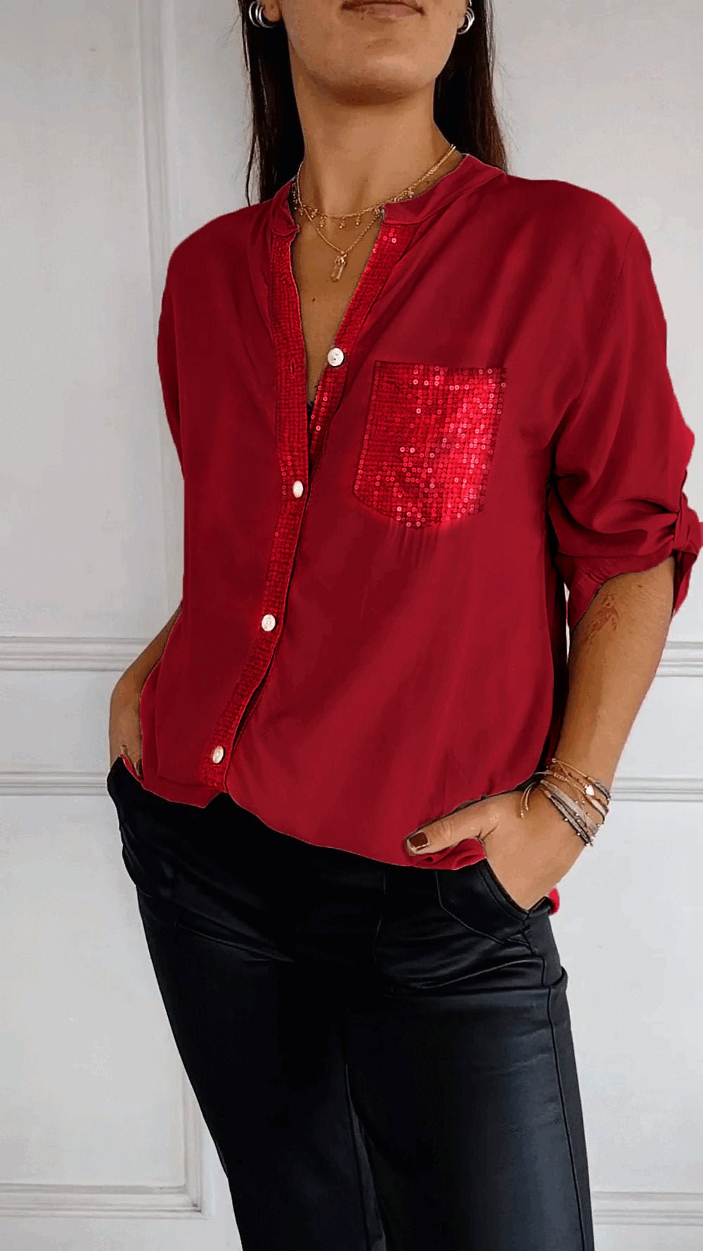 COTTON V™ | V-Neck Mid-Sleeve Casual Top