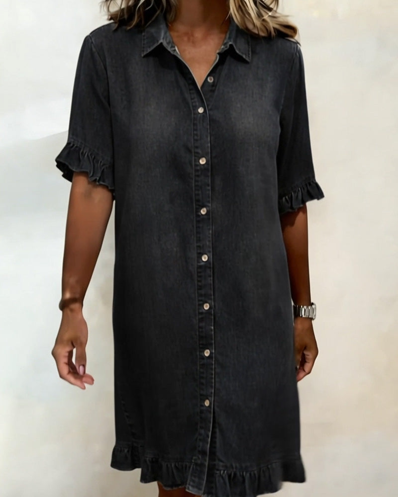 Maria | Comfortable Denim Dress with Flattering Pleats