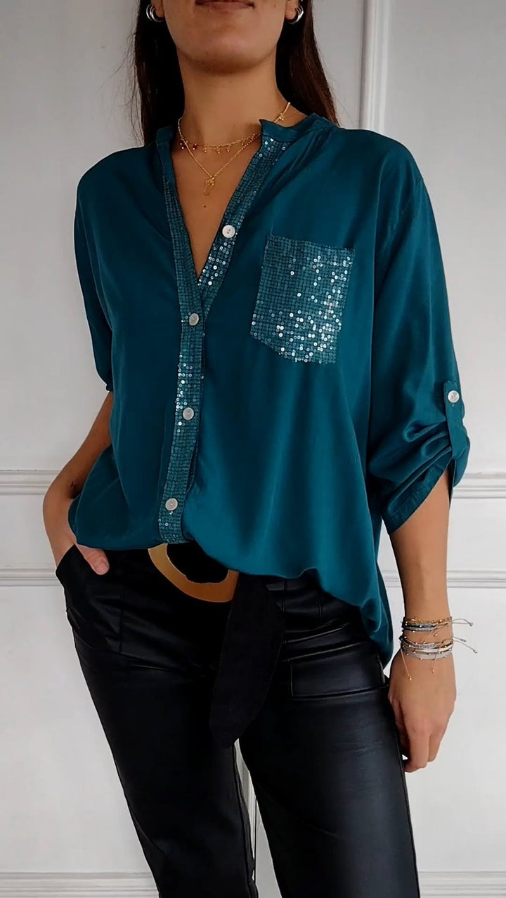 COTTON V™ | V-Neck Mid-Sleeve Casual Top