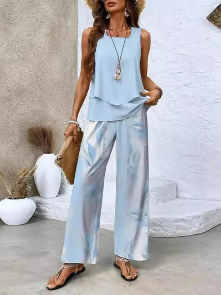 Ovelynra™ | Sleeveless Blouse &amp; Wide-Leg Trousers
