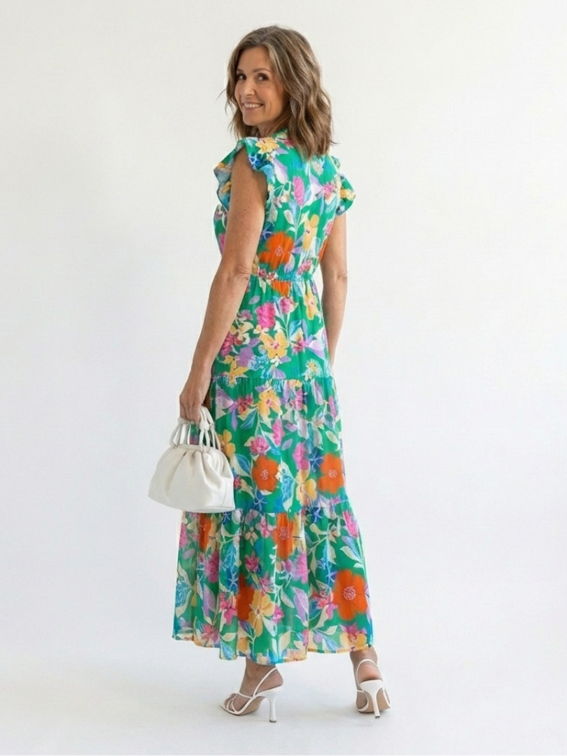 Vera | Floral V-Neck Tiered Midi Dress