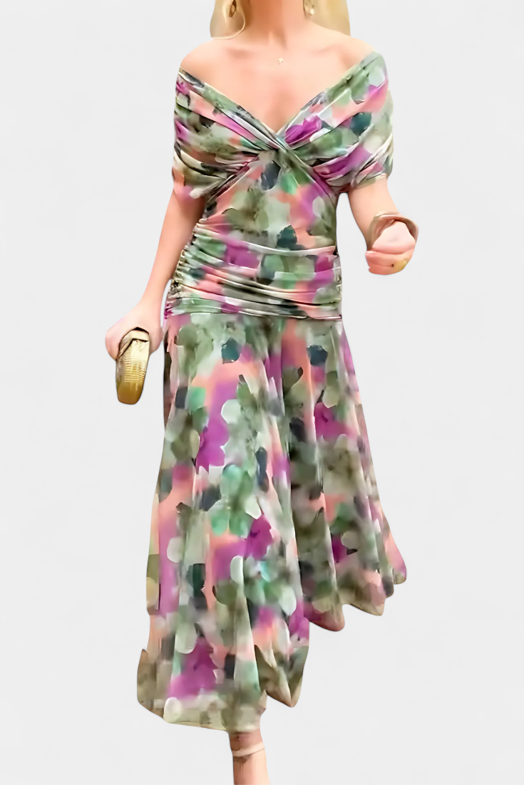 Florendra | Long Floral V Neck Dress