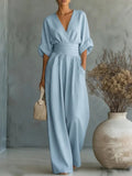 Sculptural Flowy Wide-Leg Jumpsuit