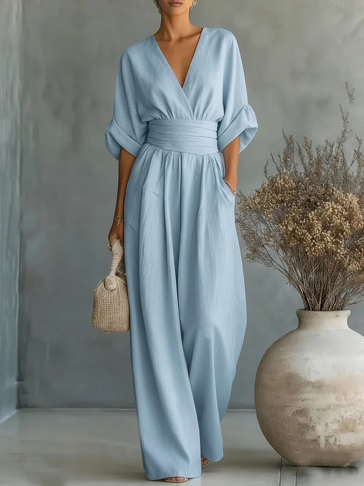 Sculptural Flowy Wide-Leg Jumpsuit