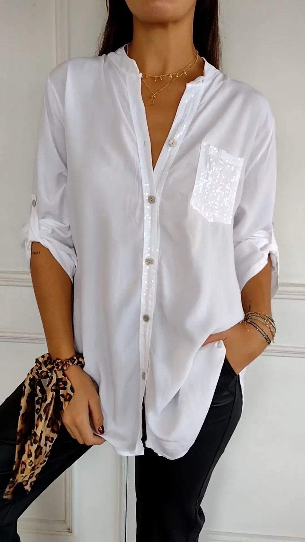 COTTON V™ | V-Neck Mid-Sleeve Casual Top
