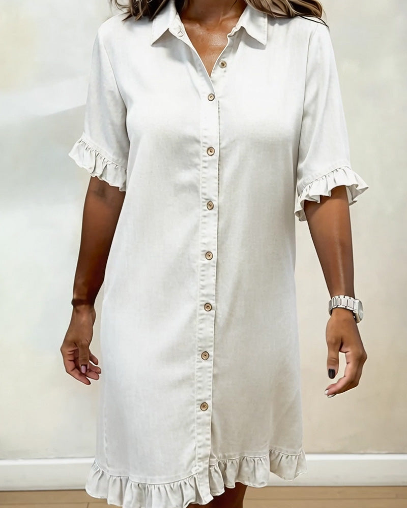 Belinda| Comfortable denim dress with flattering ruching