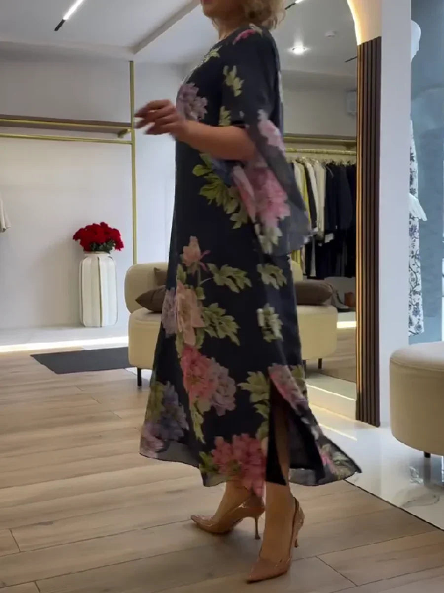Cynthia | Floral Print Chiffon Maxi Dress