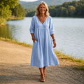 Carmen | Elegant Leightweight Maxi Dress with Ruched 3/4 Sleeves