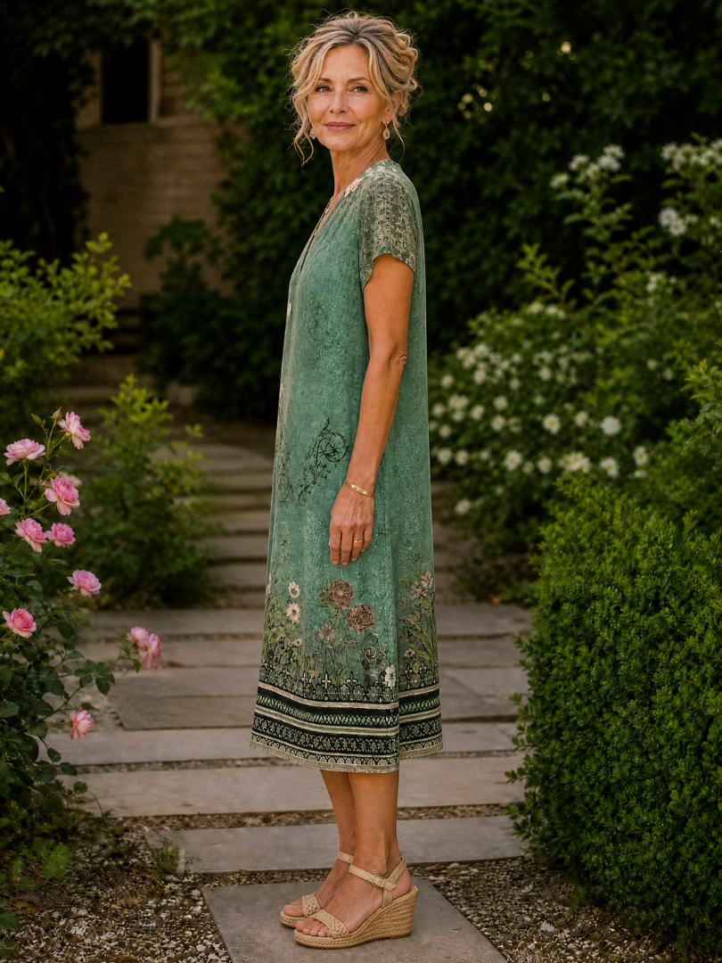 Astrid | Floral Collared Short Sleeve Midi Dress