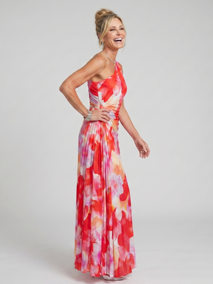 Anya | One Shoulder Pleated Bodice Midi Dress